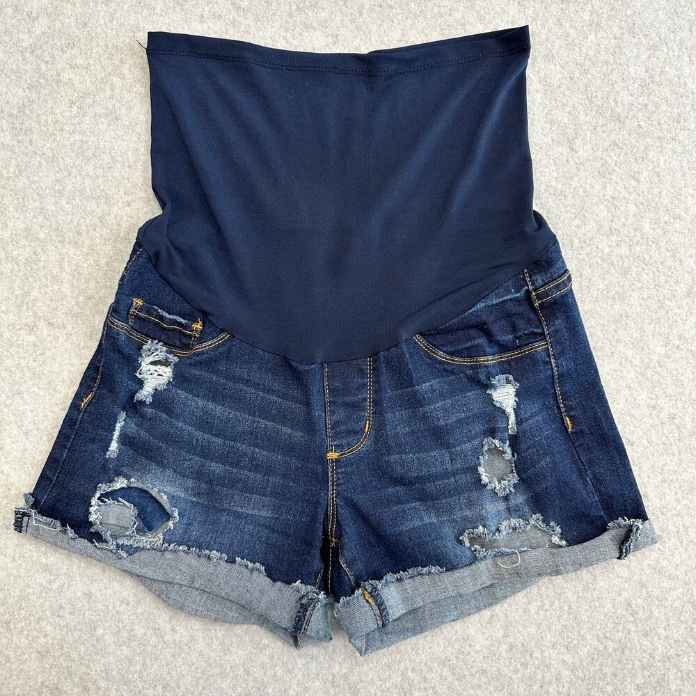 SONG Maternity Shorts WMNS M Blue Dark Wash Distressed Denim Y2K Streetwear